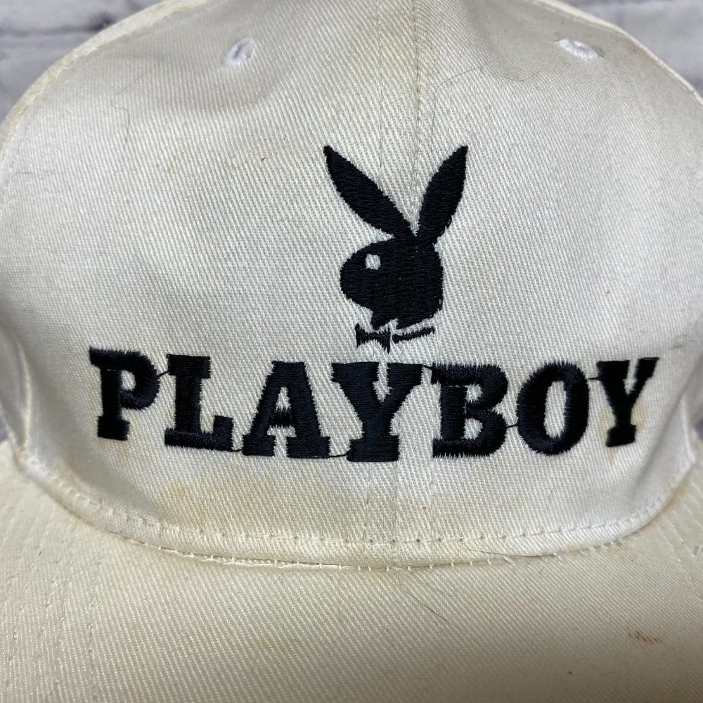 Playboy Baseball Hat Cap Snapback White - STAINS around the Hat See Pictures - Picture 6 of 14